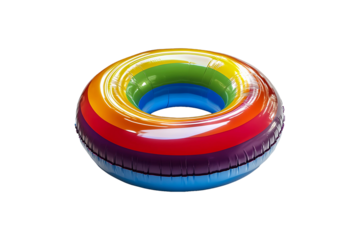 Colorful inflatable swimming ring with glossy rainbow segments Isolated on a Transparent Background