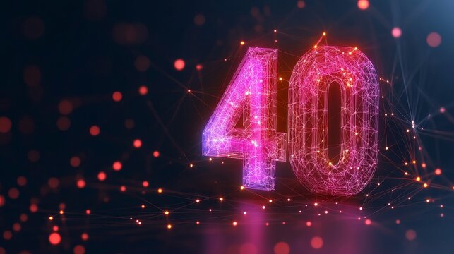 Illuminated Cyberspace Figure of Number Forty, Symbolizing Digital Progress and Connectivity