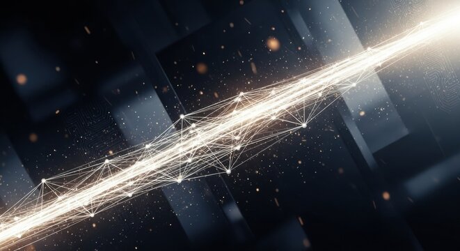 Futuristic network connection, abstract geometric shapes in the dark background