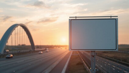 Blank highway road sign in a roadway, serving as a background for directional or informational signage