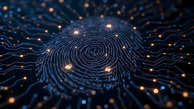 Digital Fingerprint Biometric Security, Data Protection and Identity Access, Cyber Security on a Circuit Board