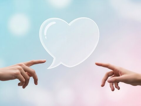 Hands Reaching for a Heart-Shaped Speech Bubble.