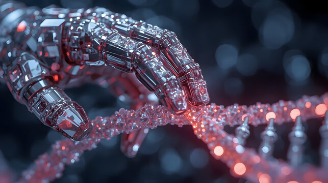 Robotic Hand Manipulating DNA Structure, Genetic Engineering and Artificial Intelligence, Synthetic Biology and Technology