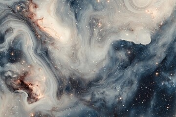 Obraz premium Swirling marble patterns filled with galaxy-inspired stars create a cosmic atmosphere in vibrant colors