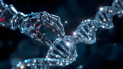 Robotic Hand Manipulating DNA Structure, Genetic Engineering and Artificial Intelligence, Synthetic Biology and Technology