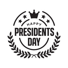Happy Presidents' Day Circular Seal Stars and Laurel Wreath Holiday Greeting Icon.