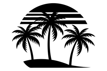 Tropical sunset with palm trees silhouette vector,  sunset with palm trees black symbol
