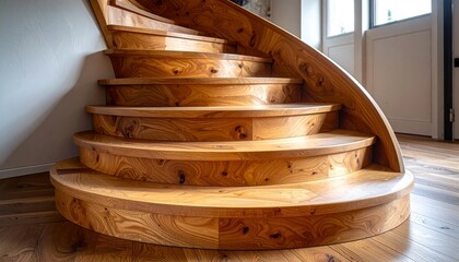 Wooden curved staircase interior detail.
