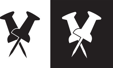 Black and White Push Pins Vector Graphic of Intersecting Stationery Items on Contrasting Backgrounds