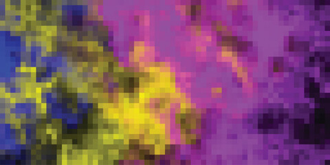 Vibrant abstract pixelated background with bold splashes of blue, yellow, and magenta, creating a dynamic, energetic mosaic pattern for creative design and digital art