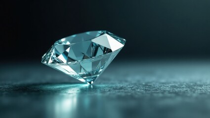 Sparkling blue diamond gemstone on a textured reflective surface