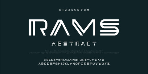 Rams Creative Outline Double line monogram alphabet and tech fonts. Lines font regular uppercase and lowercase. Vector illustration.
