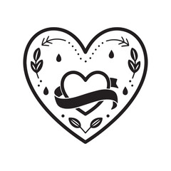  Stylized Heart and Botanical Accents Romantic Love or Wellness Emblem.