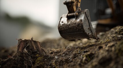 Construction Equipment Operating at a Job Site, Digging Deep into the Soil to Prepare for New Infrastructure Projects and Development