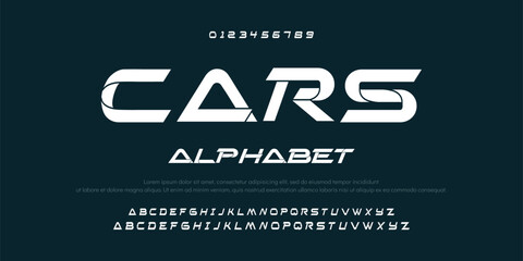 Cars Design Modern abstract digital alphabet font. Minimal technology typography, Creative urban sport fashion futuristic font and with numbers. vector illustration.