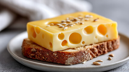 Swiss cheese slice on bread with seeds