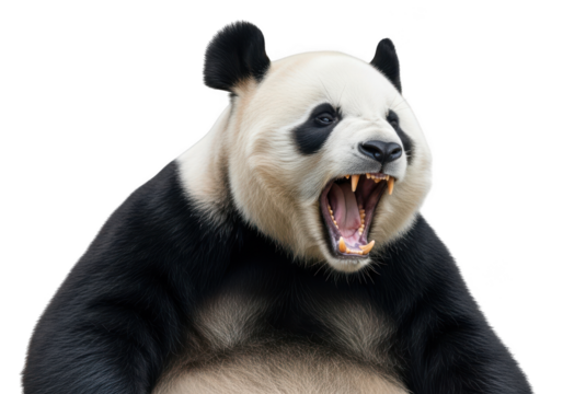 Roaring panda bear angry aggressive wild animal mammal wildlife zoo nature cute fluffy furry portrait illustration image isolated on transparent background