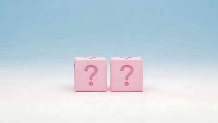 Two Pink Cubes With Question Marks On White And Blue Background symbol mystery
