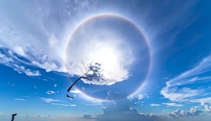 Solar halo with clouds and blue sky.