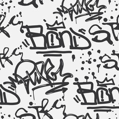 Bold vector graffiti seamless pattern with abstract tags