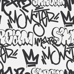 Bold vector graffiti seamless pattern with abstract tags