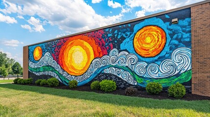 Vibrant mural showcasing a colorful abstract of Earth Day with elements of nature the environment and vibrant energetic design