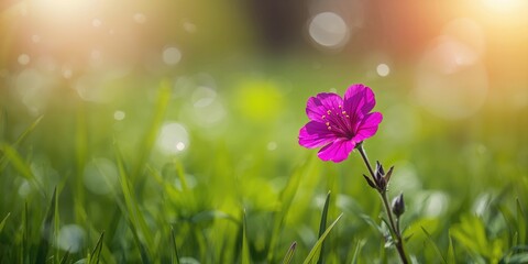 A vibrant blooming magenta geranium flower used as a bright floral accent in garden decor, Earth Day