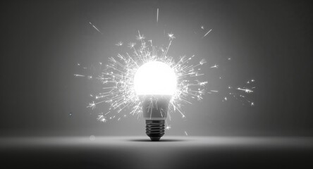 Fireworks sparkler behind LED light bulb, emphasizing safety and energy efficiency in illumination