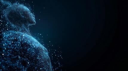 Human figure digital blue data abstract technology futuristic glowing artificial intelligence particles creative innovation imagination inspiration modern science virtual conceptual emotion