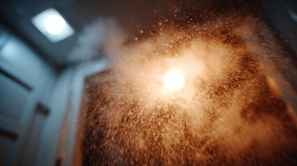 Fiery explosion with smoke and sparks in a dramatic scene.