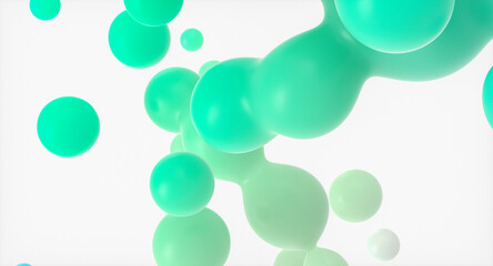 Abstract holiday and celebration background with floating spheres,  liquid blobs, soap bubbles. 3d rendering