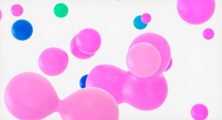 Abstract holiday and celebration background with floating spheres,  liquid blobs, soap bubbles. 3d rendering