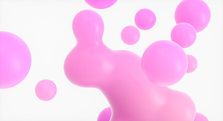 Abstract holiday and celebration background with floating spheres,  liquid blobs, soap bubbles. 3d rendering