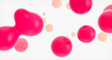 Abstract holiday and celebration background with floating spheres,  liquid blobs, soap bubbles. 3d rendering