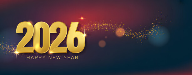 Embracing 2026: A Festive New Year Celebration: A vibrant golden numeral 2026 sparkles against a deep, celebratory backdrop, the words Happy New Year accompanying.