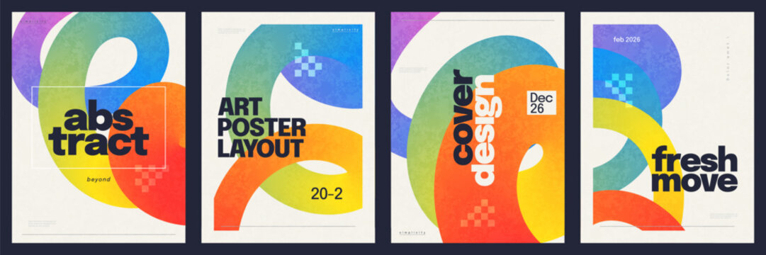 Abstract and Minimalist Poster Template with Bold Curvy Lines in Colorful Gradient Style. For Posters, Cards, Brochures, Backgrounds, Wallpapers and Event Flyers