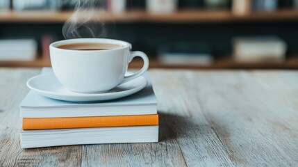 Obraz premium Cozy table setup with mental health awareness brochures and a steaming cup of hot tea creating a warm and calming atmosphere for self care and personal growth