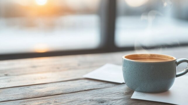 Cozy and inviting coffee shop table setup with a steaming cup of tea surrounded by mental health awareness brochures creating a calming and educational workspace - Powered by Adobe