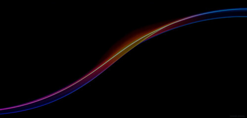 A single vibrant, curved line of colorful light on a black background, rising gracefully from the bottom left corner to the upper right side of the frame.