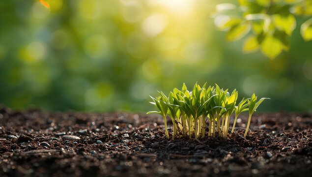 Young plant sprouts in sunlight, emphasizing early growth stages for plant monitoring and care, Earth Day