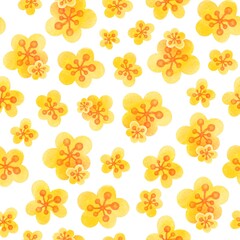 Hand drawn Floral Seamless Pattern. Vivid Yellow Flowers on white Background. cute watercolor summer print for packaging paper, fabrics, wrapping gifts, scrapbooking wallpaper, textile