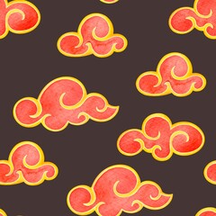 hand drawn chinese seamless pattern. Red Oriental Chinese Clouds Pattern. Luxury elegant print for traditional Chinese New Year. Hand Drawn Japanese vintage background design