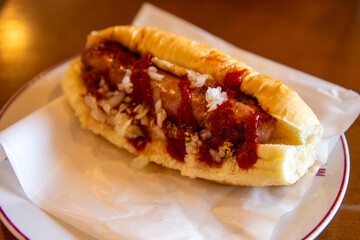 Hot dog sausage in a roll