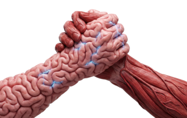 Brain versus muscle arm wrestling concept of intelligence against physical strength