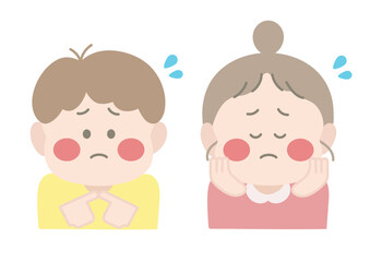 恥ずかしがっている男の子と女の子　ポーズ　表情
