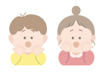 びっくりしている男の子と女の子　ポーズ　表情