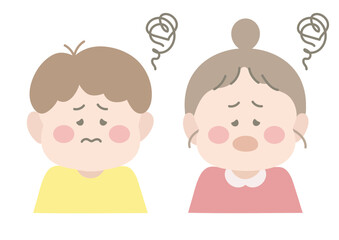 困って悩んでいる男の子と女の子　ポーズ　表情