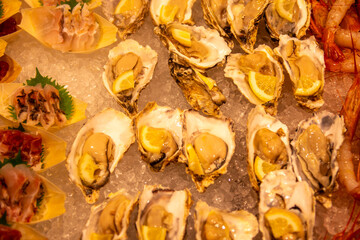 Fresh seafood served at the Japanese market