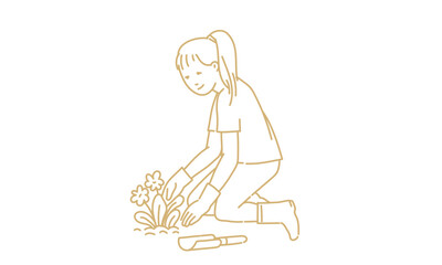 Gardening Girl A young woman tending to plants and flowers in a garden with gardening tools