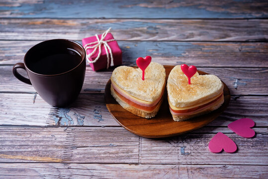 Ham tomato and cheese canape sandwiches in the form of heart for Valentine's day holidays - Powered by Adobe